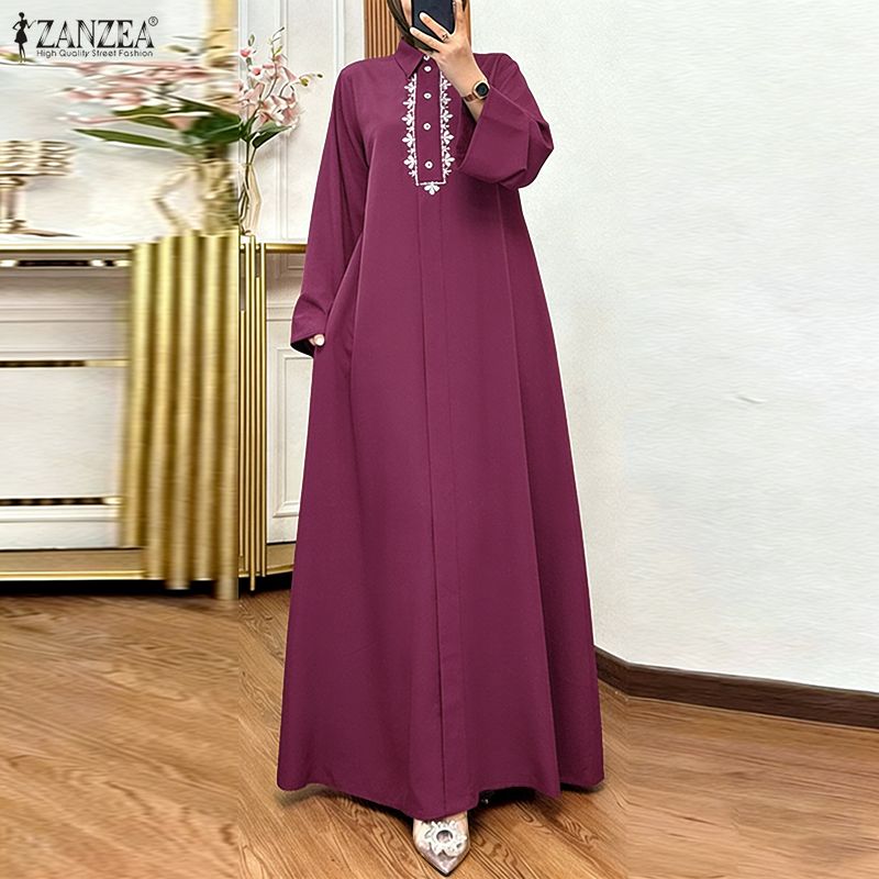 Embroidery Hijab - ZANZEA Fashion Muslim Abaya 2026 Gaun