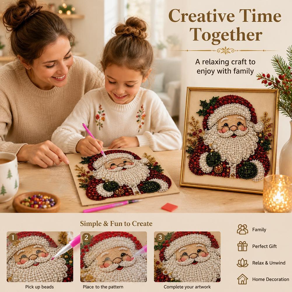 Embroidery Xmas Decorations - Kit Seni Mutiara Santa Claus Natal