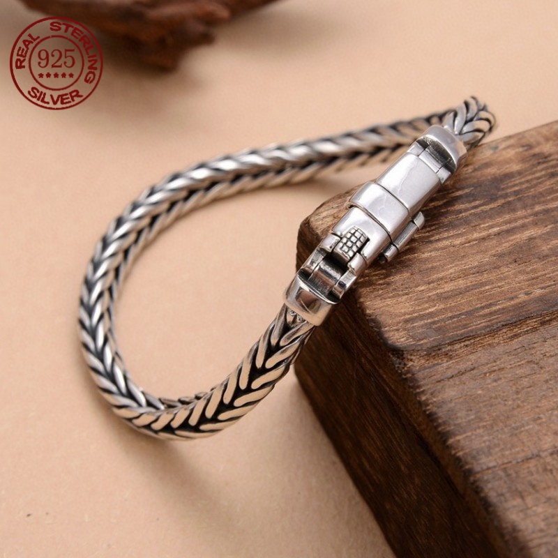 Embroidery Bracelet - S925 perak murni sederhana mendominasi 6mm