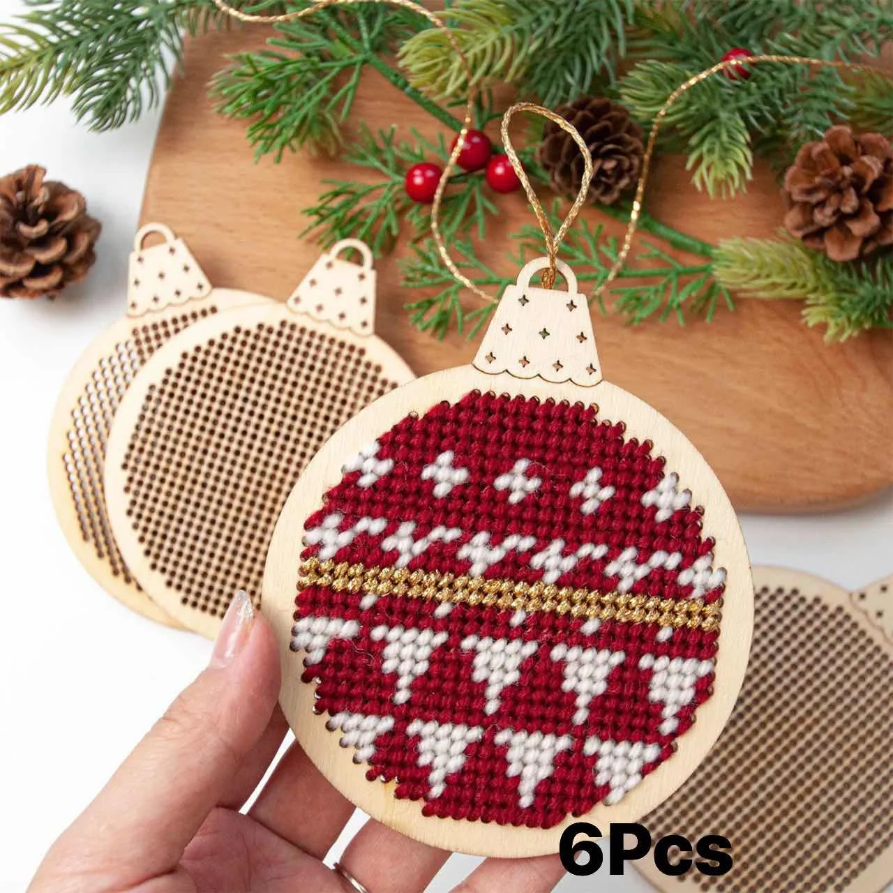 Embroidery Xmas Decorations - 12Pcs Hiasan Kayu Natal Berbentuk Salib