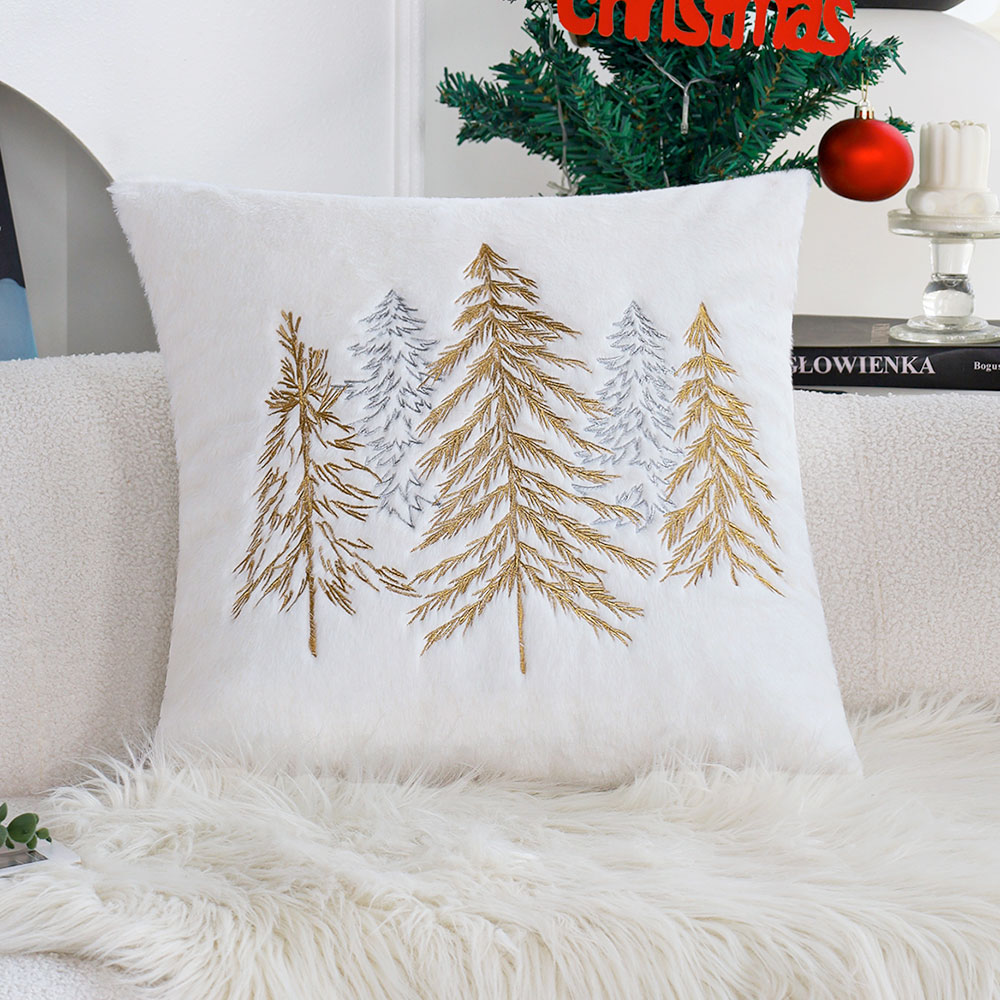 Embroidery Xmas Decorations - Sarung Bantal Bulu Kelinci Imitasi Natal