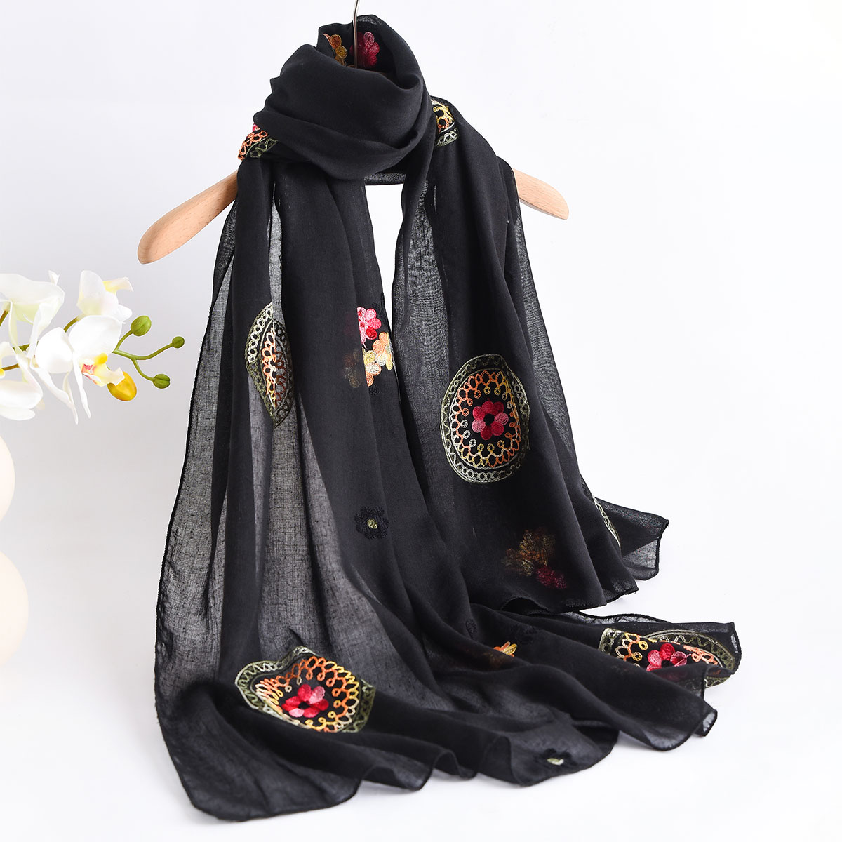 Syal Bordir Katun dan Linen Ri - Embroidery Shawl ulasan dan harga