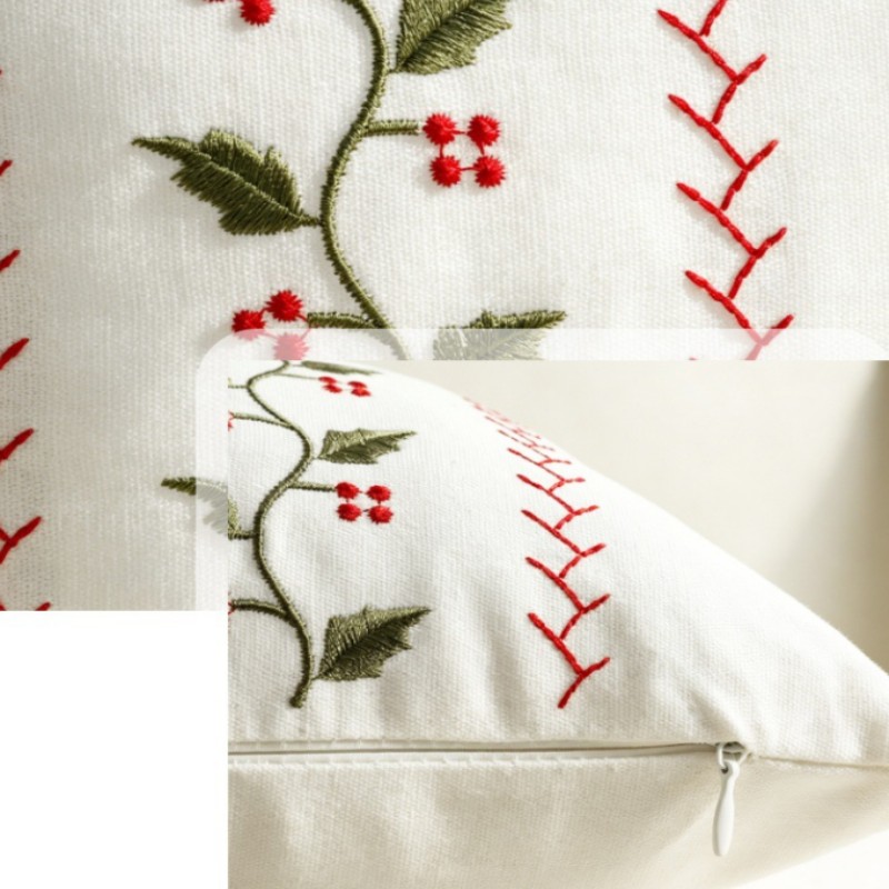 Sarung Bantal Bordir Merah Hij - Embroidery Xmas Decorations ulasan dan harga