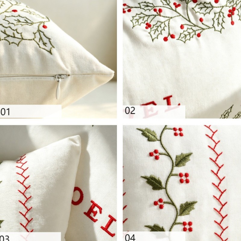Sarung Bantal Bordir Merah Hij - Embroidery Xmas Decorations ulasan dan harga
