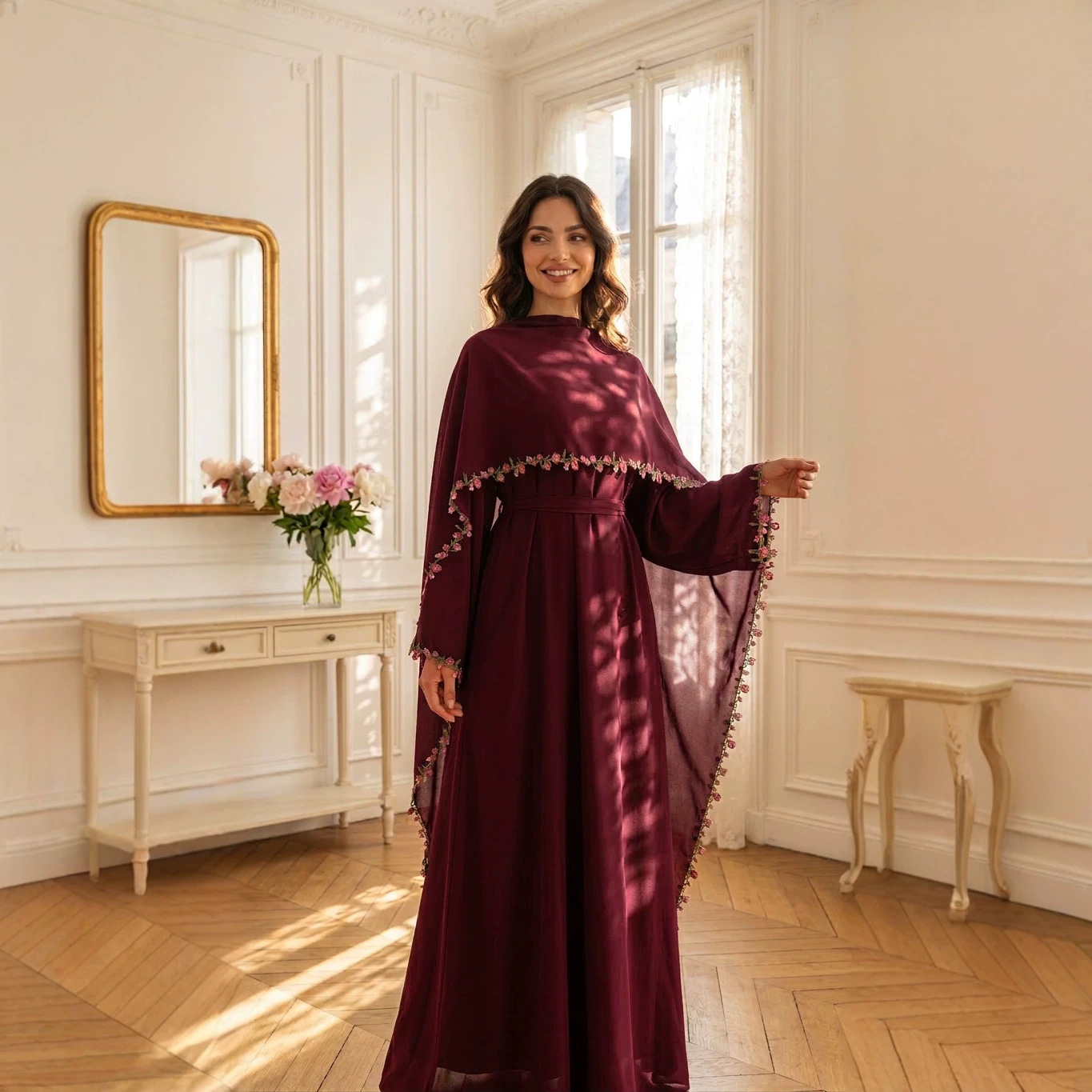 Gaun Abaya Bordir Elegan Set H - Embroidery Kebaya ulasan dan harga