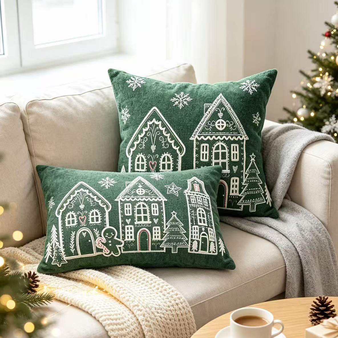 Sarung Bantal Chenille Natal B - Embroidery Xmas Decorations ulasan dan harga