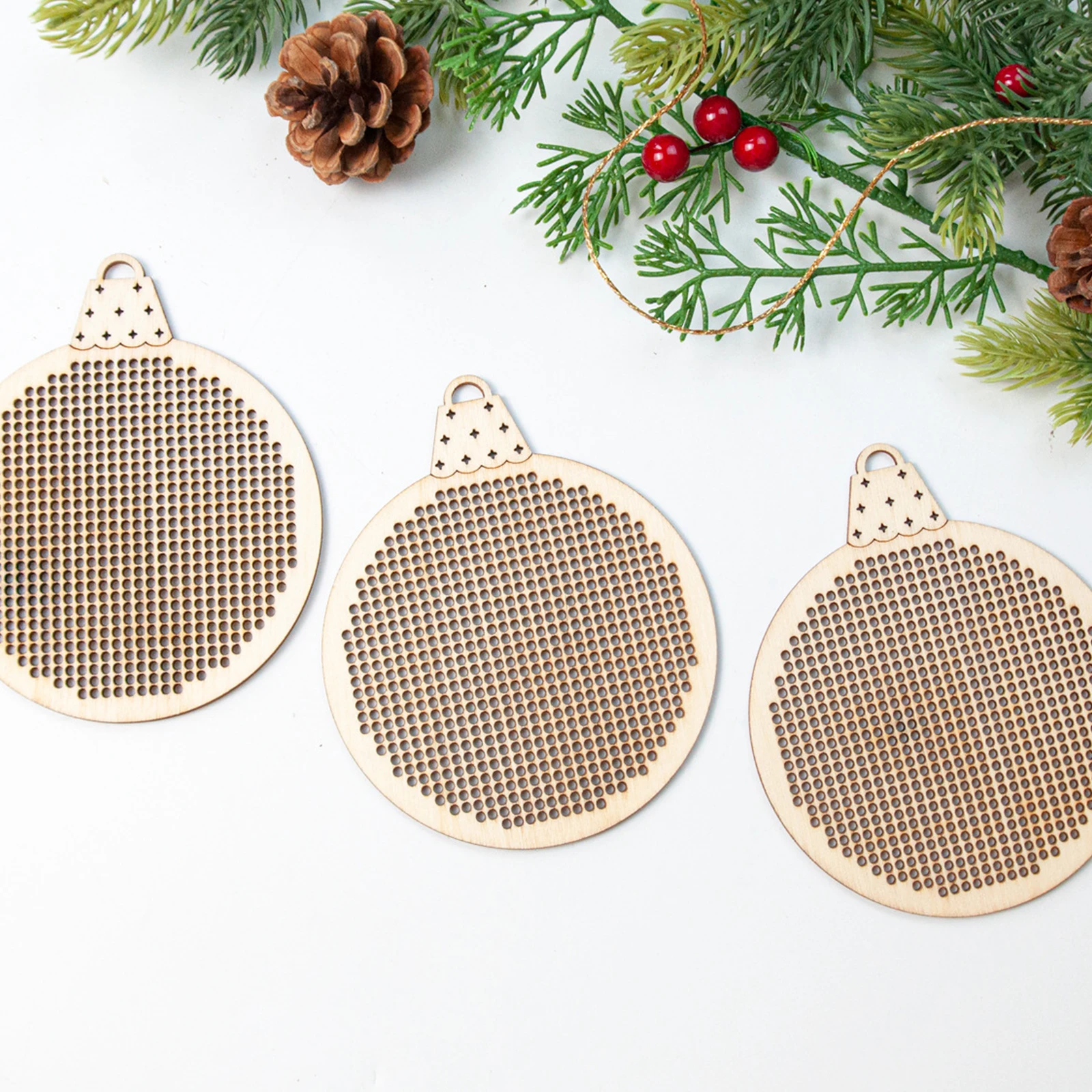 12Pcs Hiasan Kayu Natal Berben - Embroidery Xmas Decorations ulasan dan harga