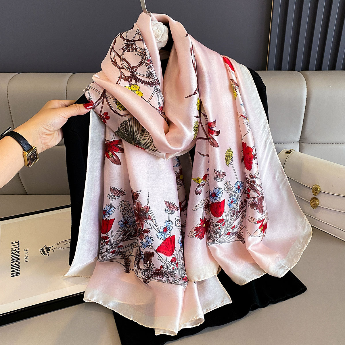 Syal Satin Sutra Besar 180*90C - Embroidery Shawl ulasan dan harga