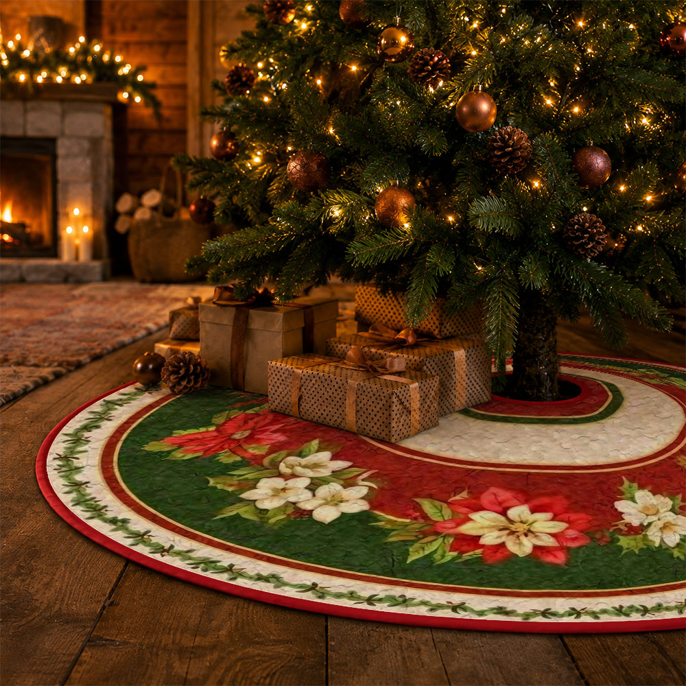 1 buah alas pohon Natal bermot - Embroidery Xmas Decorations ulasan dan harga