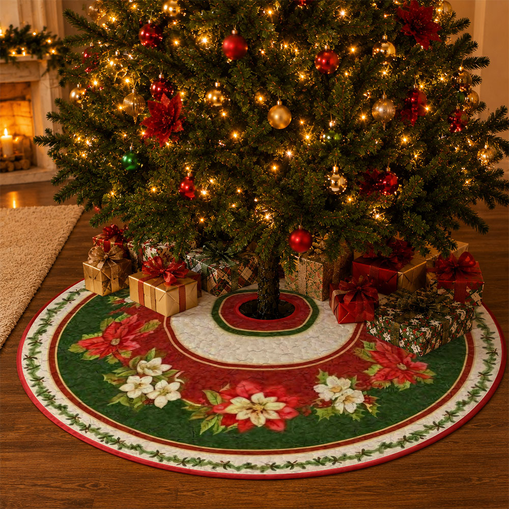 1 buah alas pohon Natal bermot - Embroidery Xmas Decorations ulasan dan harga
